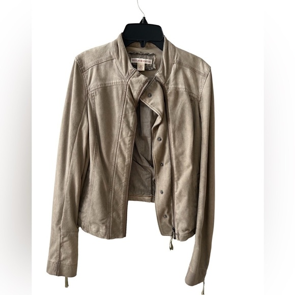 Peyton Jensen zip up moto-style jacket in taupe/ light brown Size Small - Picture 1 of 6
